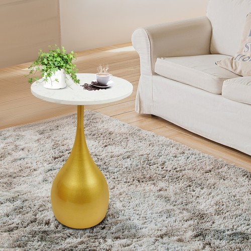 13.78In Marble Sofa Side Table Modern Round Accent Table For Small Spaces