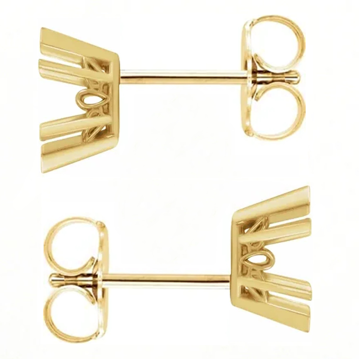 14K Yellow Gold Earring Mountings Marquise Cut V End Scroll Friction Back-1 Pair