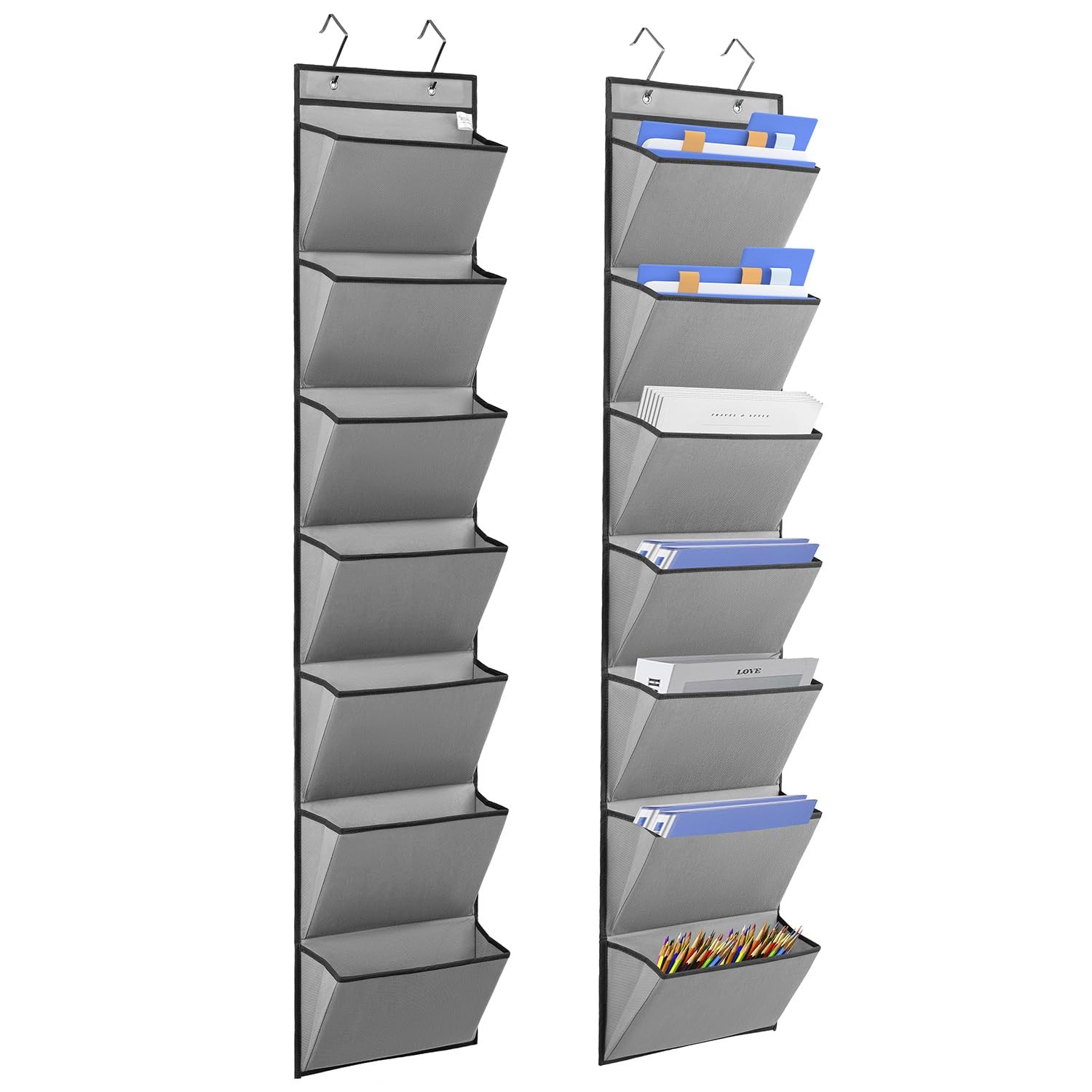 2 PCS Over Door File Organizer Hanging File Holder 7 Pockets School Mail