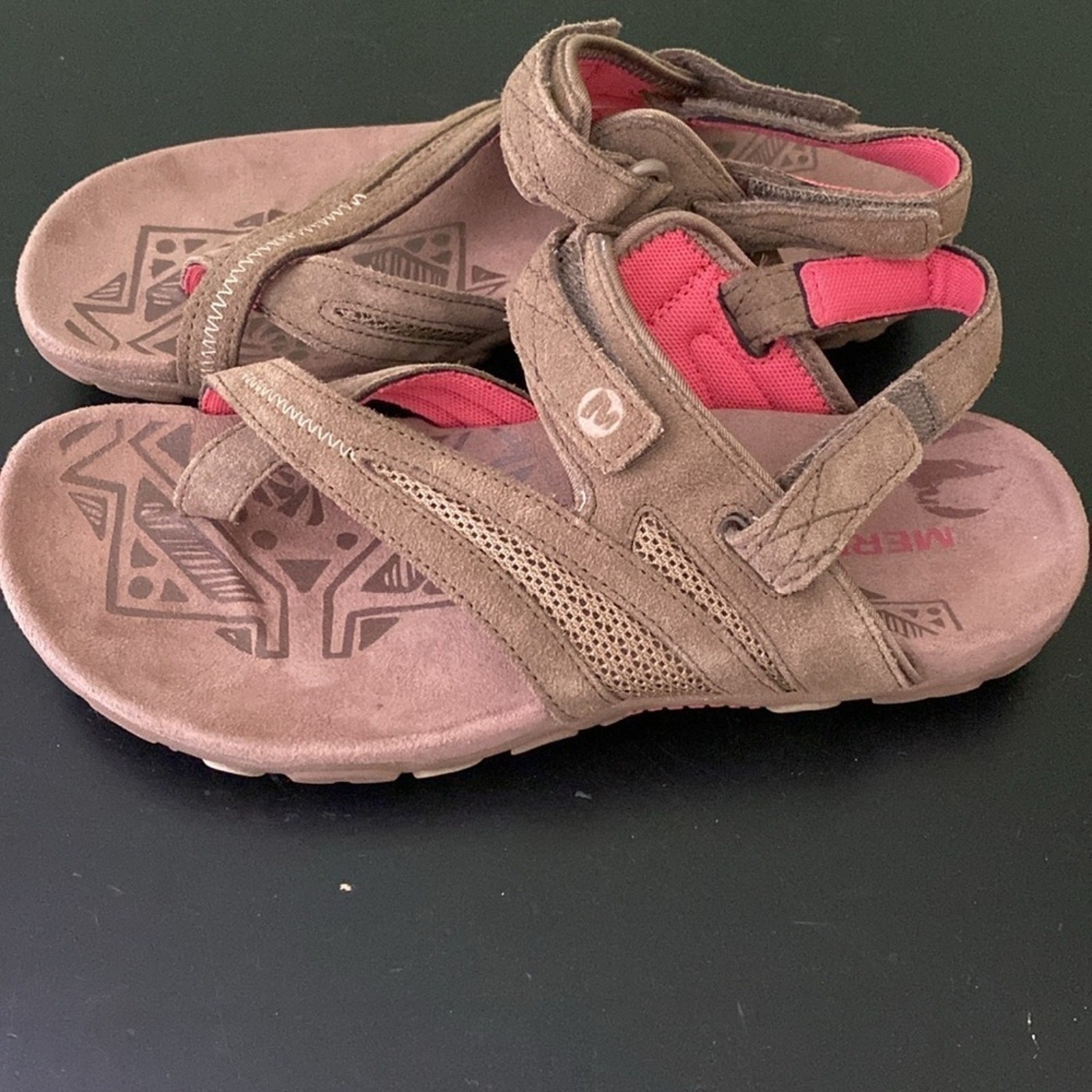 Merrell Kangaroo Ankle Strap Toe Loop Leather Performance Sandals Brown Size 6