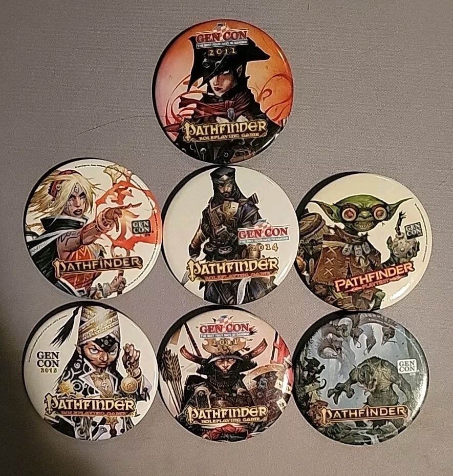Paizo Pathfinder Roleplaying Game Buttons from GenCon Assorted Years (Lot of 7)