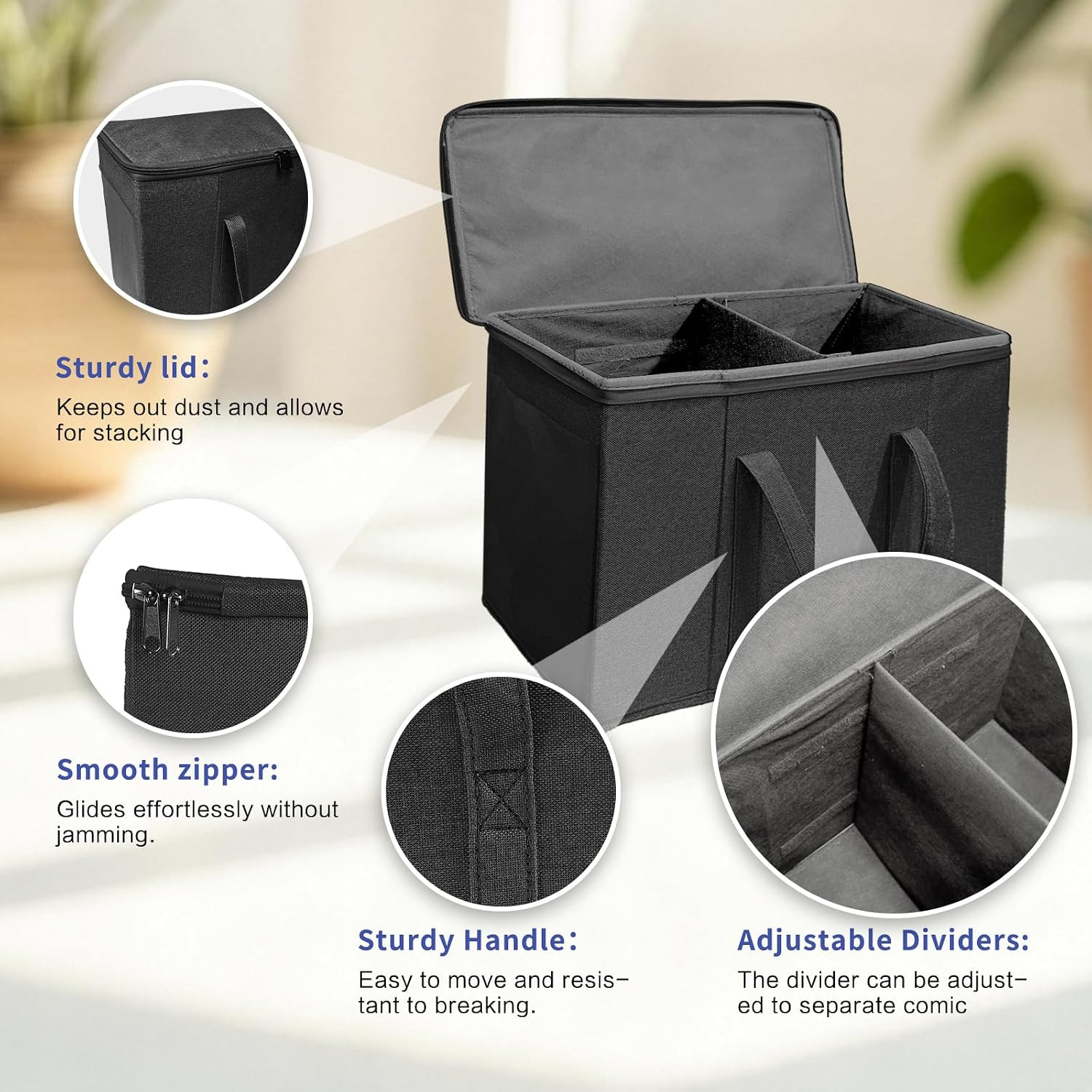 2 Pack Fabric Comic Book Storage Box, Sturdy Comic Book Holder with Adjustable D