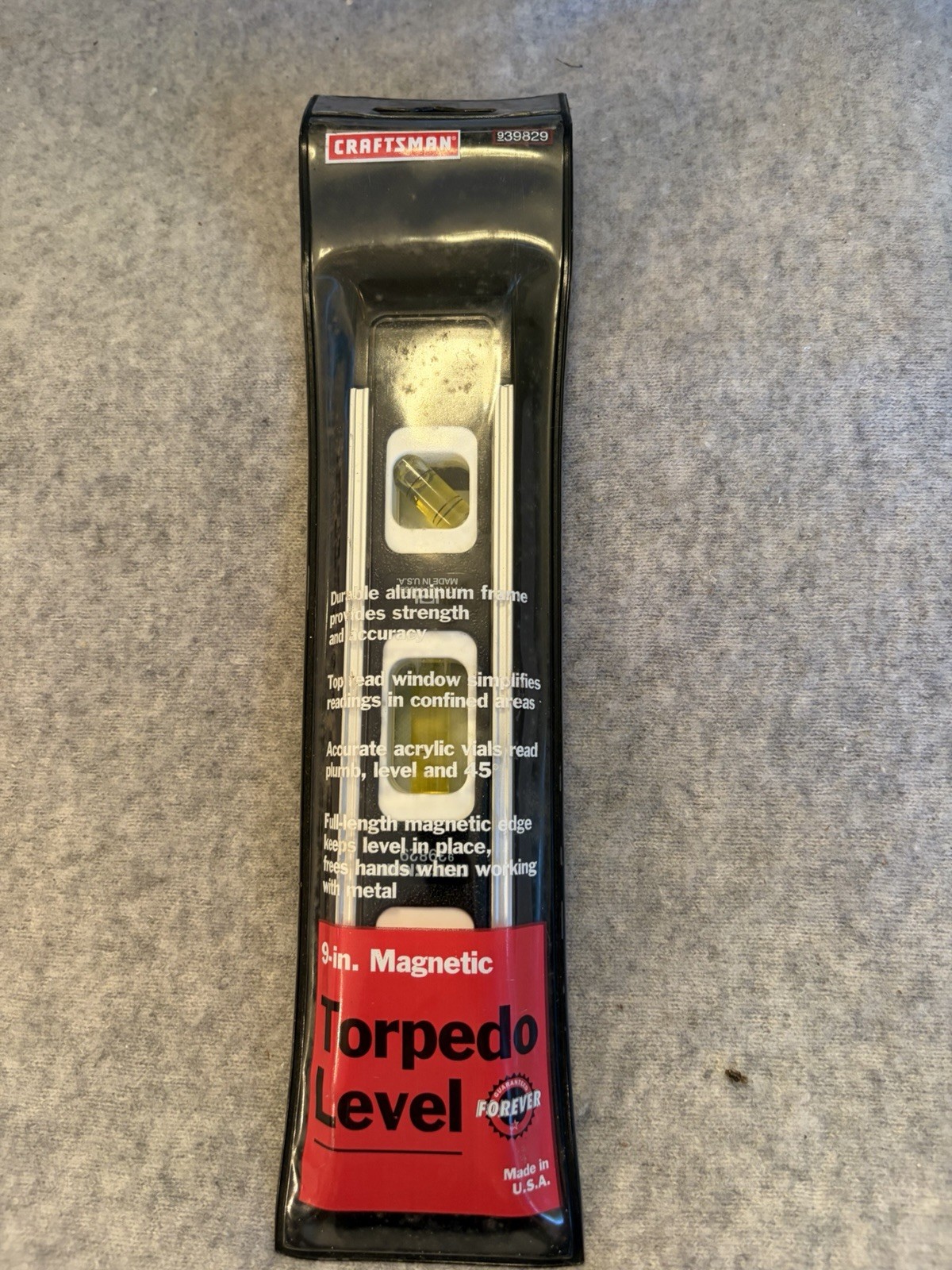 NOS VTG Sears Craftsman 39829 9” Magnetic Torpedo Level Black USA