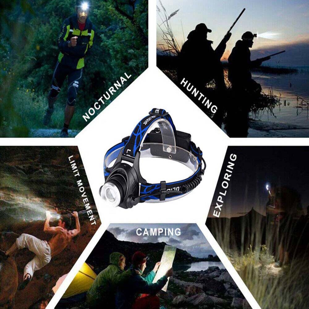 Rechargeable Head Light Torch LED Tactical Adjustable Headlamp 3 Mode Zoomable