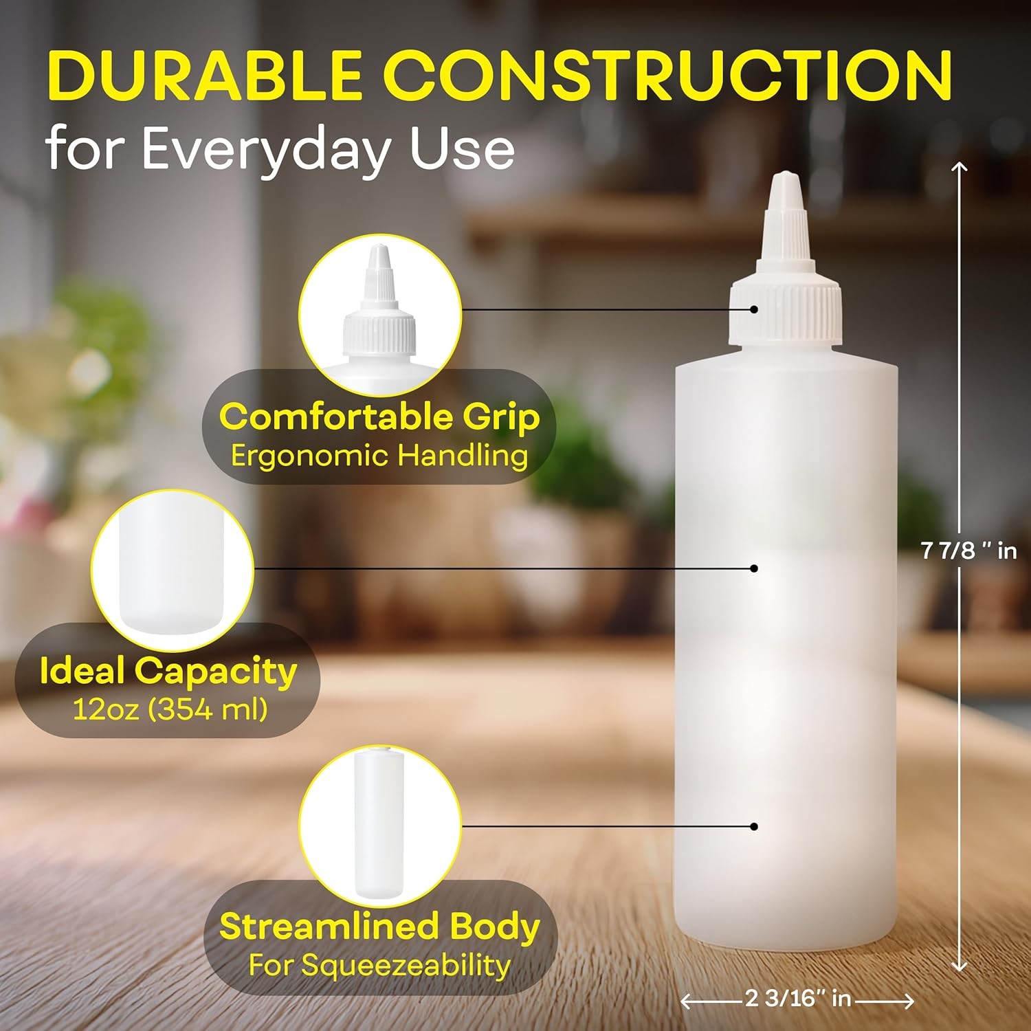 BRIGHTFROM Condiment Squeeze Bottles, 12 OZ Empty Squirt Bottle with White