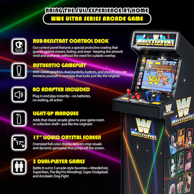 WWE WrestleMania Arcade Game Ultra Series 17in Screen Home Cabinet - FREE SHIP