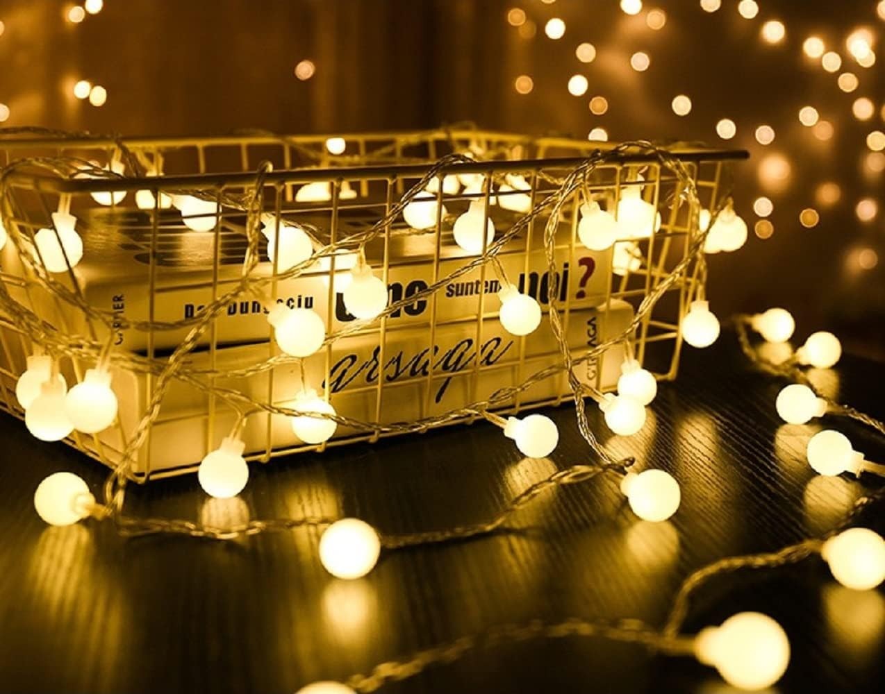 Plug in LED String Lights, 16Ft/5M 50 LED Bulb Warm White Globe Fairy Lights for