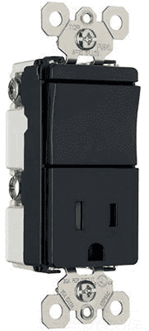 Pass and Seymour TM818‑BKCC BLACK decorator combination switch/tamper resistant
