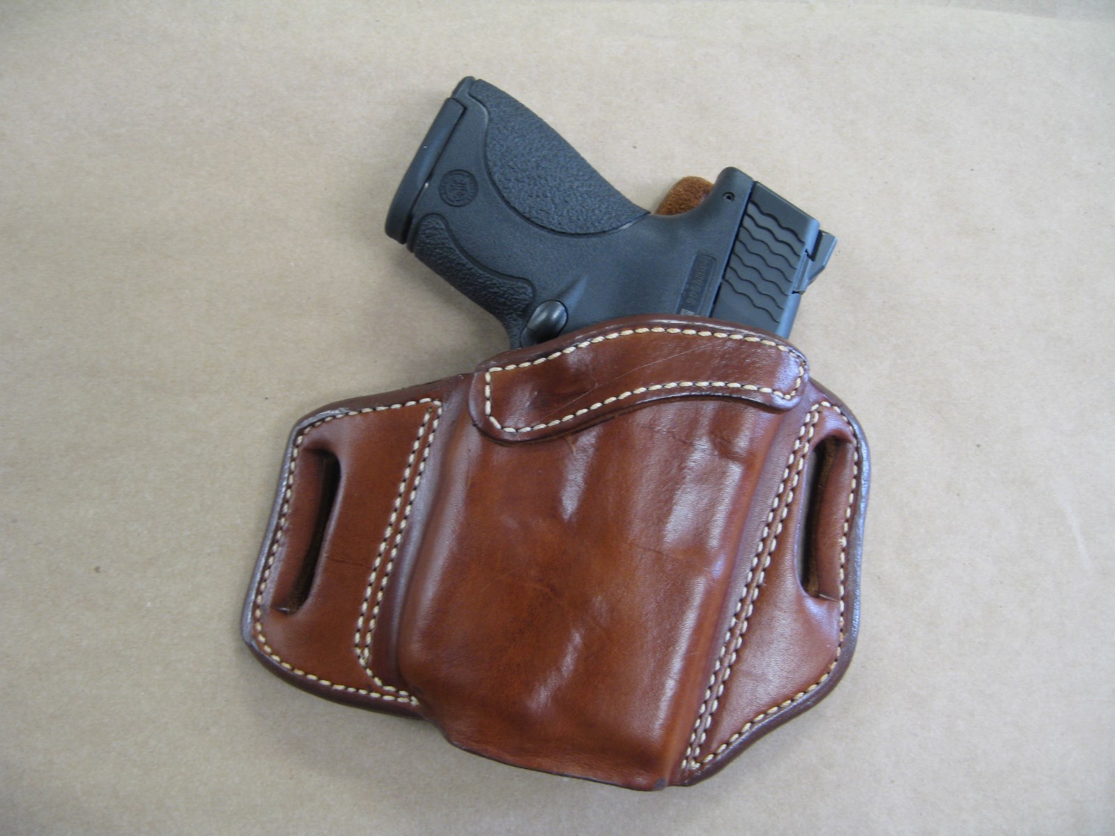 Taurus Slim LASER 9mm OWB Leather 2 Slot Molded Pancake Belt Holster TAN RH