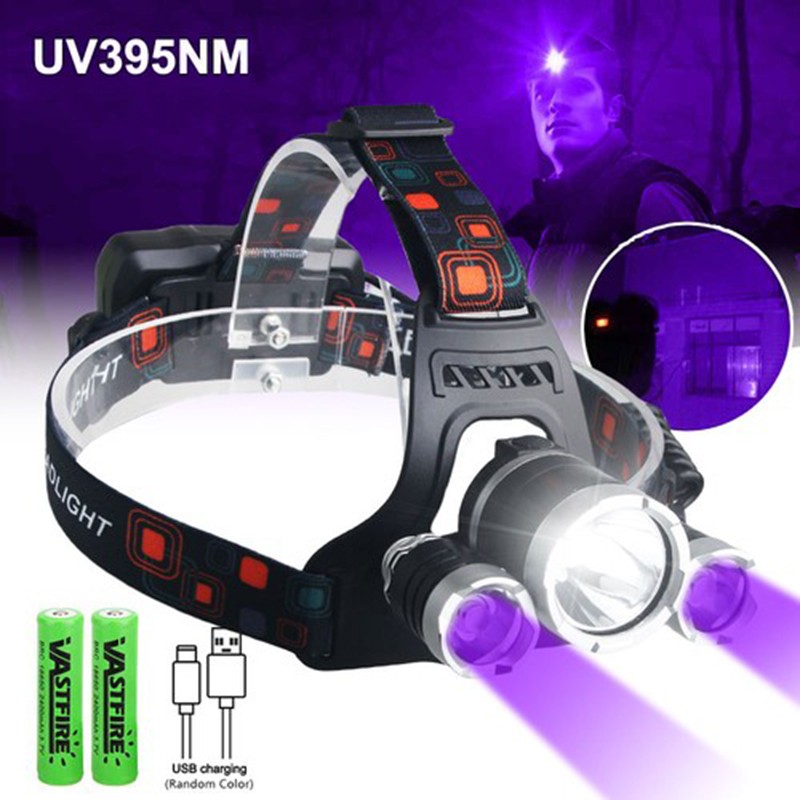 USB Rechargeable Work Light LED Headlamp White + White/Red/Green/Purple Light US