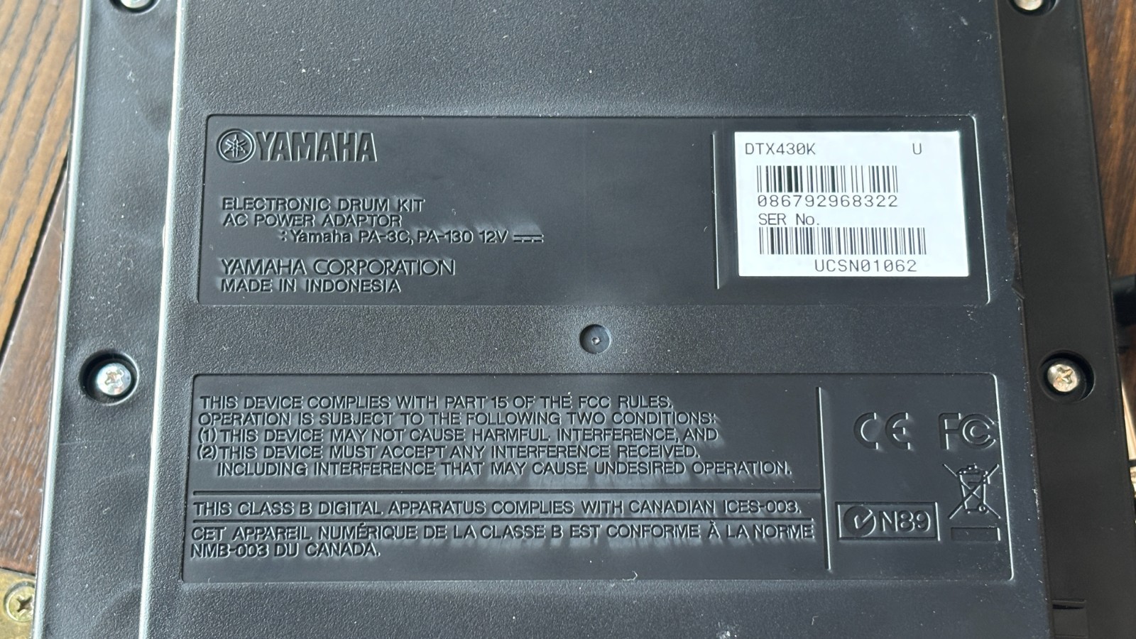 Yamaha DTX430K Electronic Drum Controller Module + Power Supply & Patch Cables