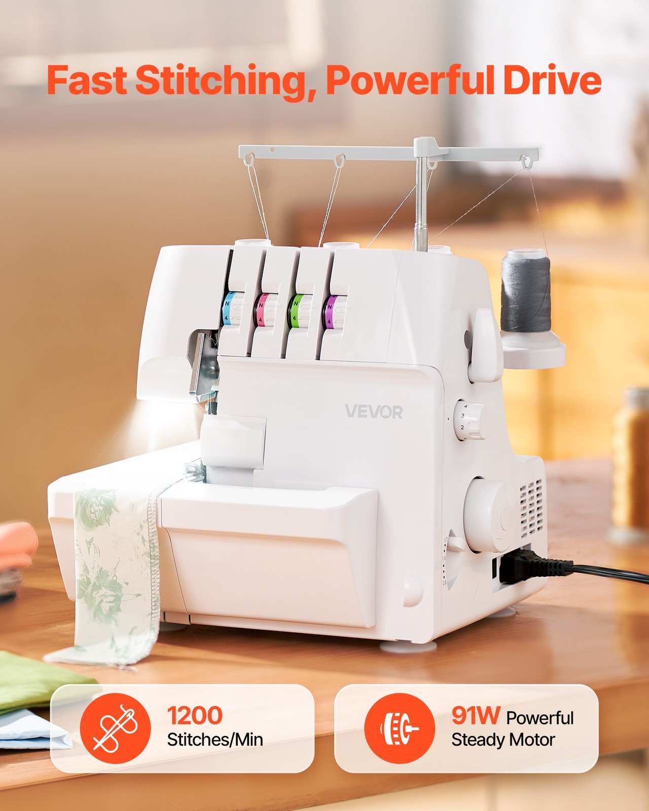 VEVOR Serger Sewing Machine Overlock Machine 1250 SPM 2-3-4 Thread Capability