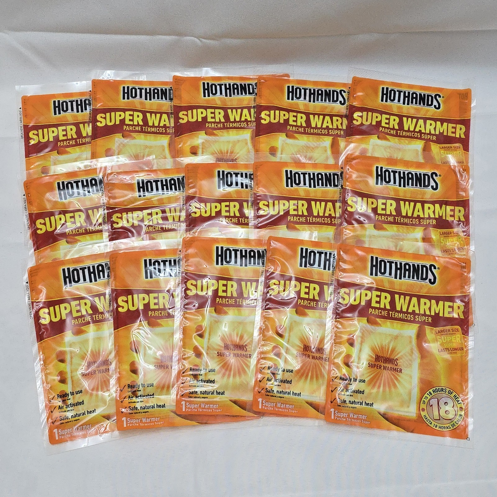 15 HotHands Super Warmer Up to 18 Hours Heat Exp 07/28 Larger Size Hand Warmers