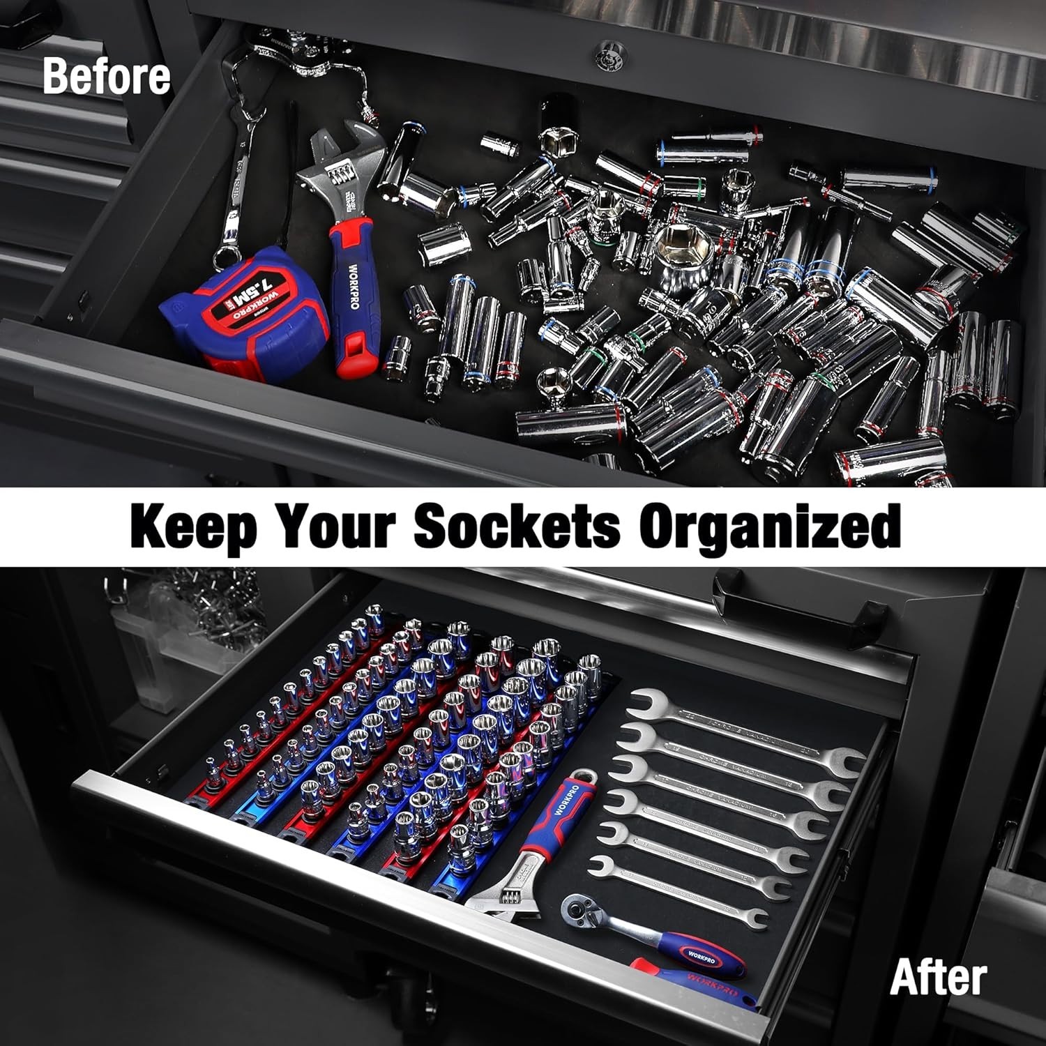 Aluminum Magnetic Socket Rail Kit with Clips - Efficient Storage Solution