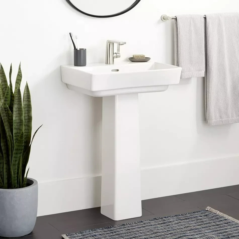 Signature Hardware Pentero Fireclay Pedestal Sink 23" x 18" White SHPE348WH