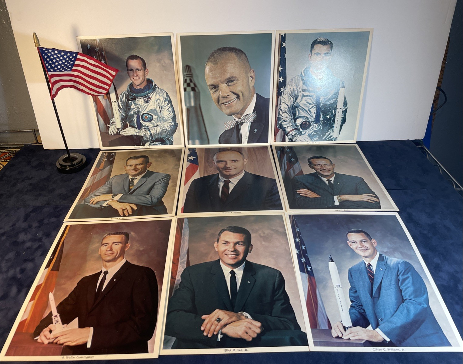 9 Vintage Early Space Days NASA Astronaut Portrait Photos Lot | John Glenn Era