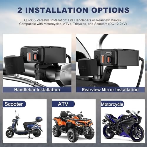 Retractable Type-C & Dual USB Fast Charging Motorcycle USB Charger