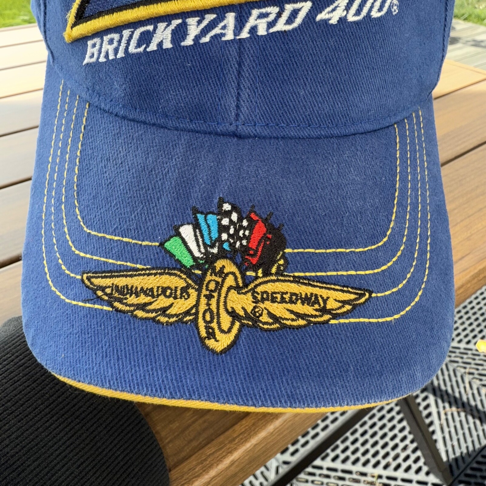 Brickyard 400 @ Indianapolis Motor Speedway Royal Blue Yellow Hat Cap Hook Loop