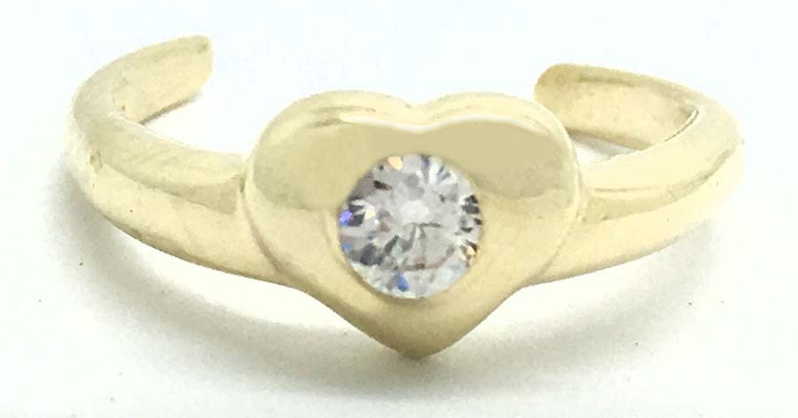 Lab Created WHITE SAPPHIRE HEART Adjustable TOE RING 14k Y Gold *NEW WITH TAG*