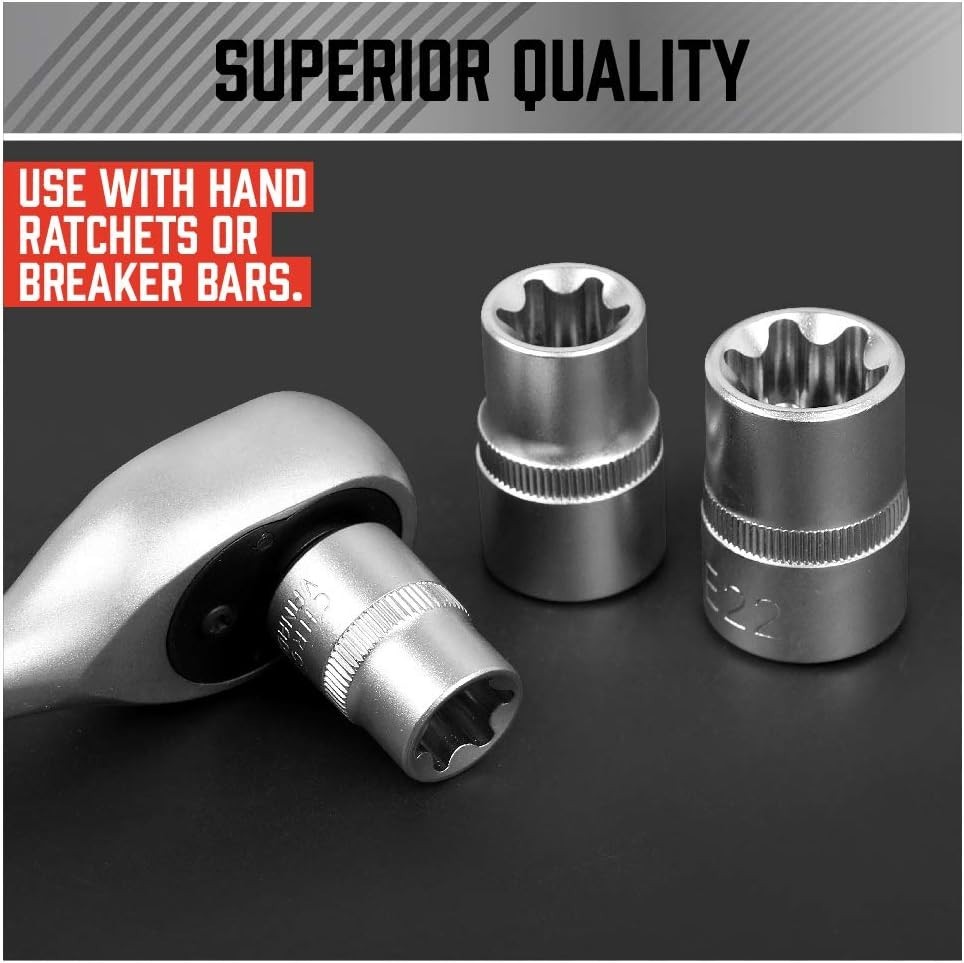 14-Piece E-TORX Socket Set - Female Torx Socket Set, Ultimate Torque Star So...