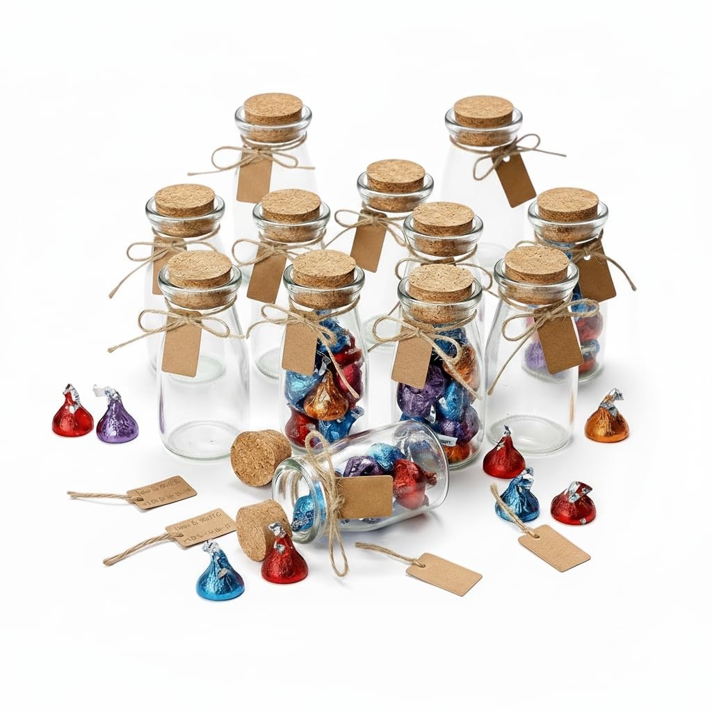 Otis Classic Small Glass Jars with Lids – Set of 12 Mini Bottles Clear