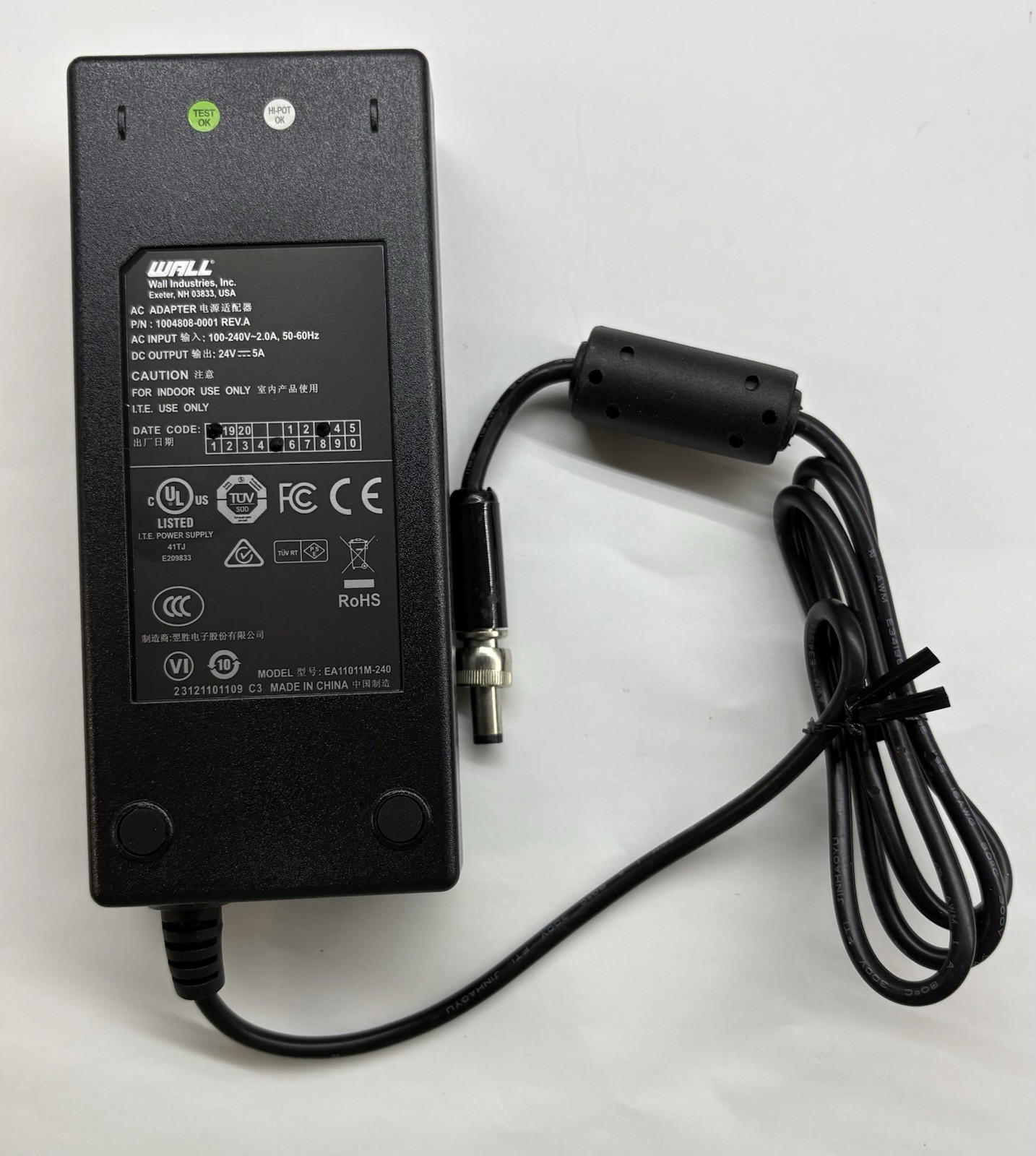 Life Fitness Elliptical 2.5mm Power Supply 100-240VAC to 240VDC 5A 1004808-0001