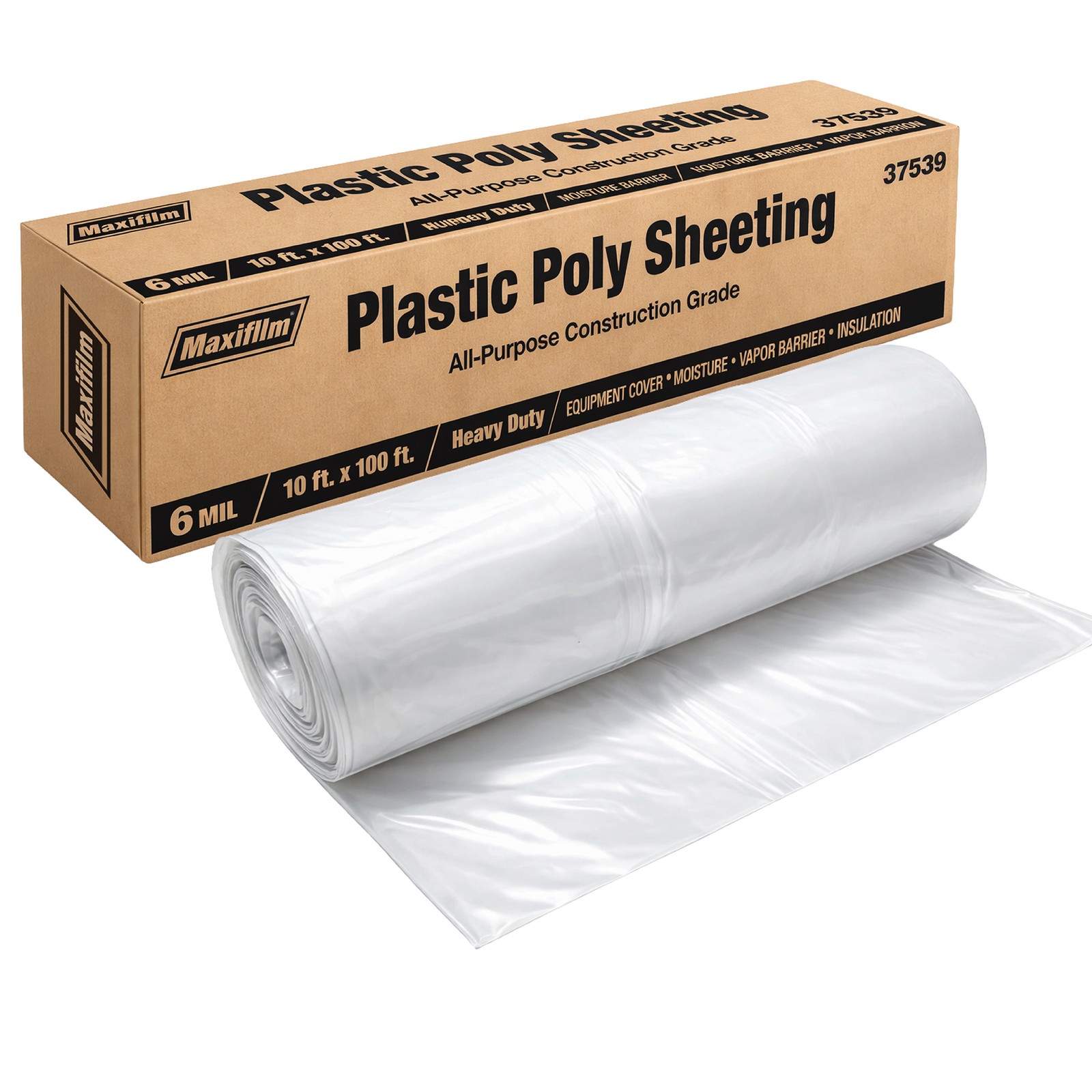 Lauco Heavy Duty Plastic Sheeting 10' x 100' Roll, 6 Mil Clear Polyethylene