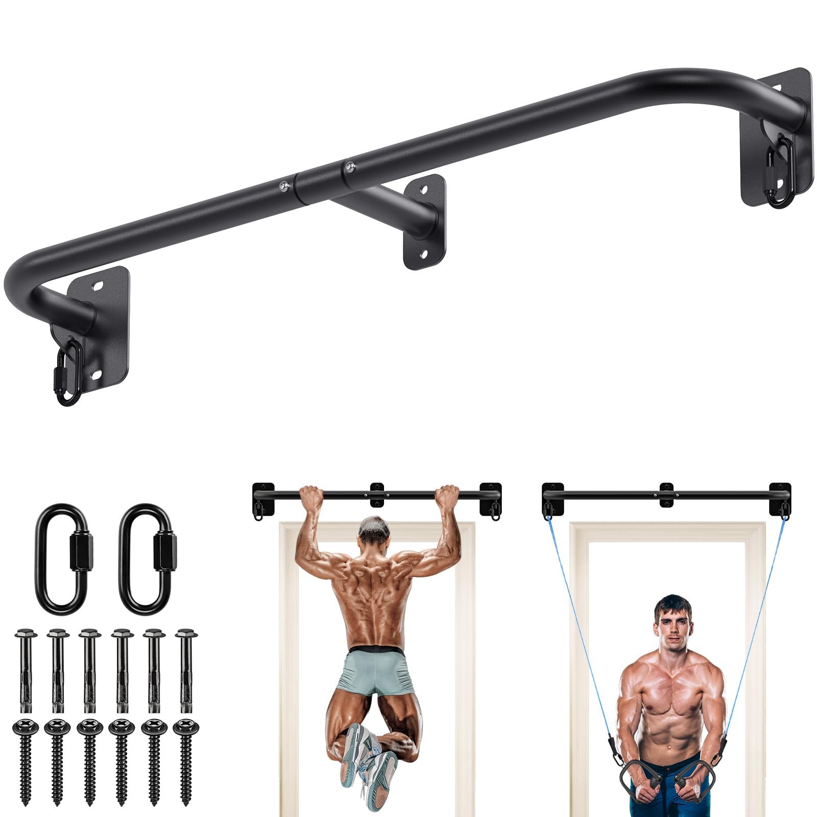 Heavy Duty Wall Mount Pull Up Bar, 450LB Capacity Joist Mount Chin Up Bar for...