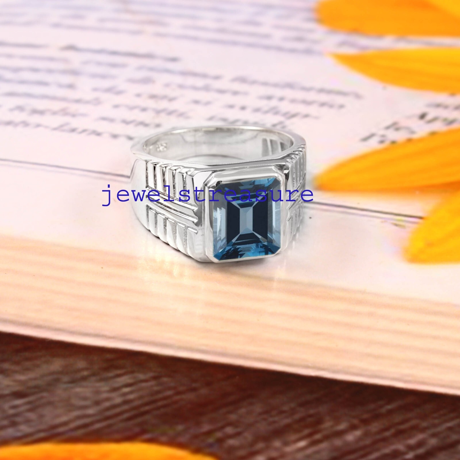 Natural London Blue topaz Gemstones with 925 Sterling Silver Ring for Men's #399