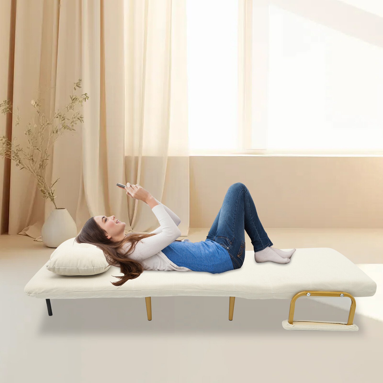 Convertible Sofa Bed Off-white Sofa Chair Bed Floor Standing Folding Sofa Bed