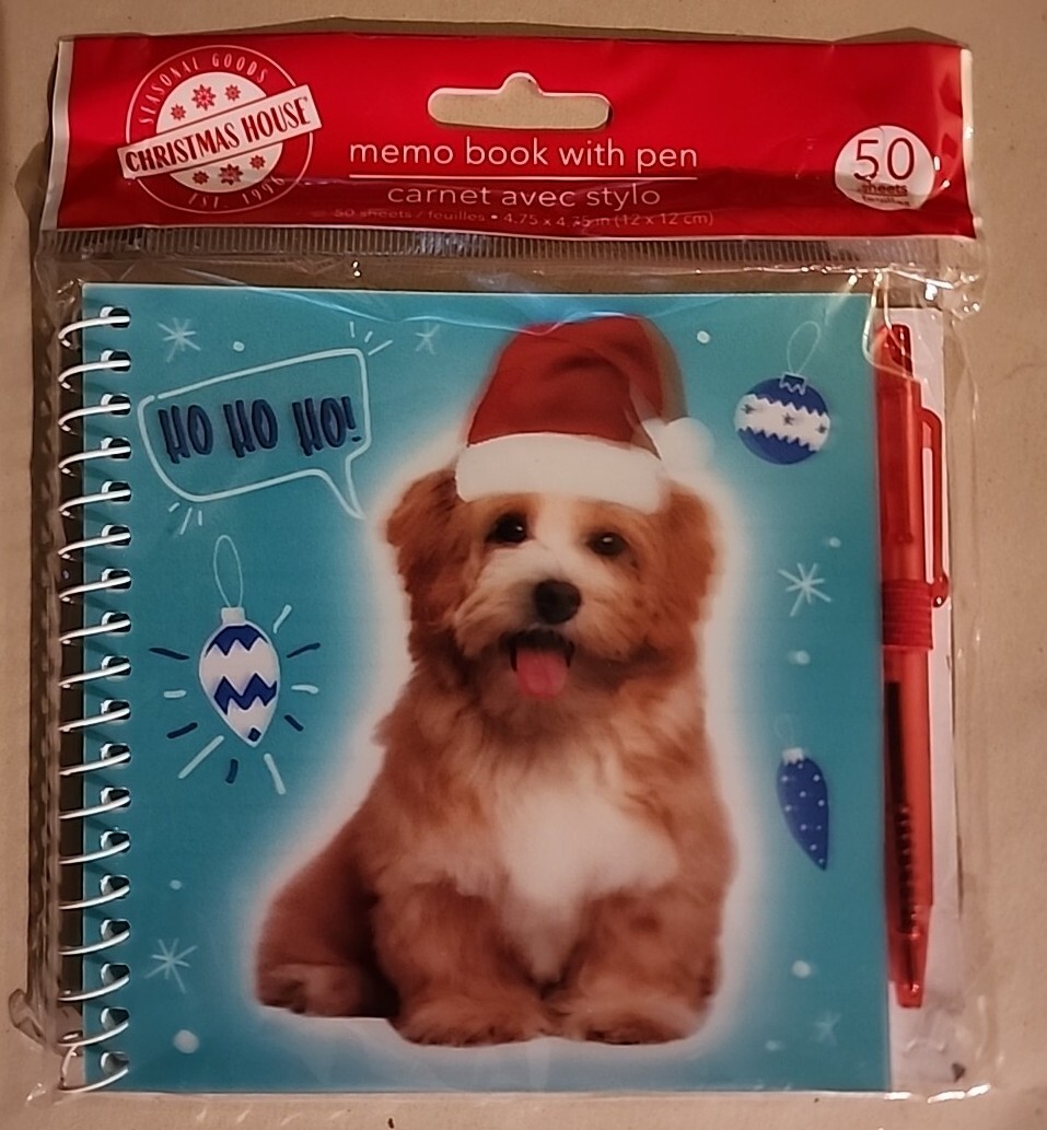 Christmas House 50 Sheets Holographic Dog Memo Book with Pen Stocking Stuffer