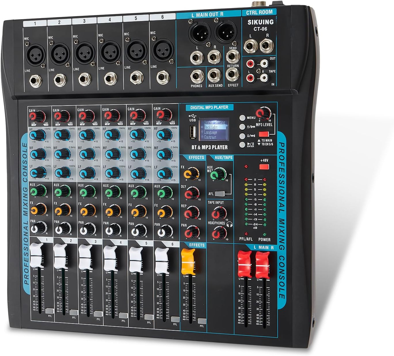 Audio Mixer,6 Channel Board Mixer for Streaming, Professional Sounds Board