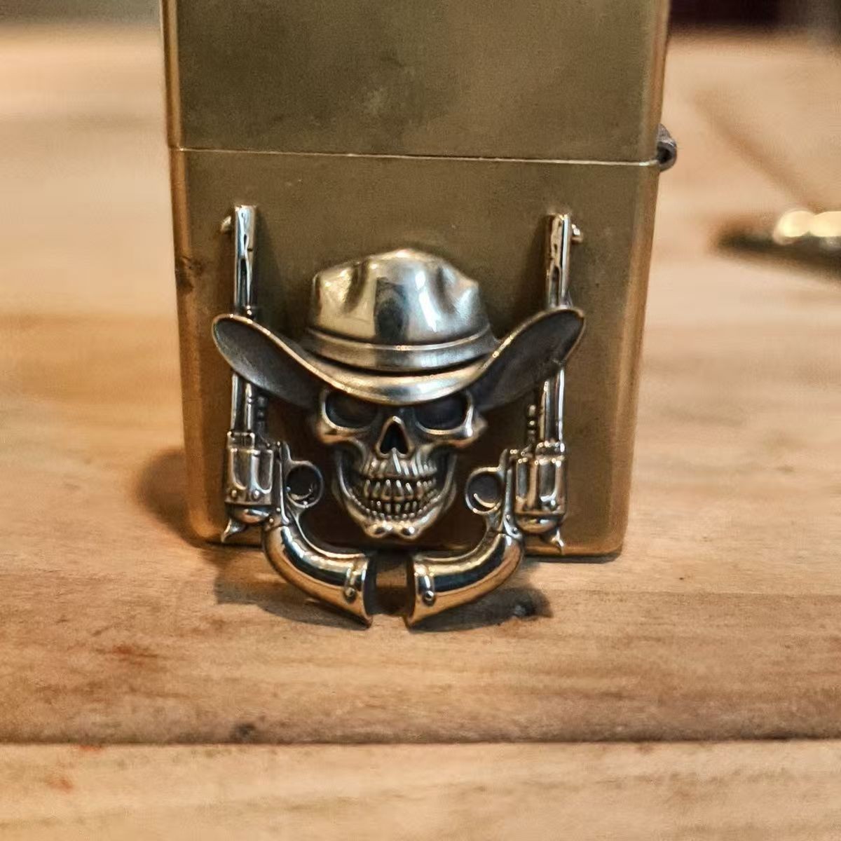 1 piece Brass Badge Western Skull Cowboy Statue Lighter DIY Accessory