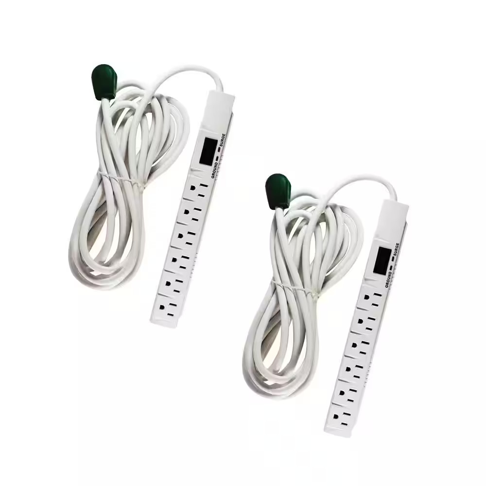 15 Ft. 14/3 6-Outlet Indoor Surge Protector Indoor White (2-Pack)