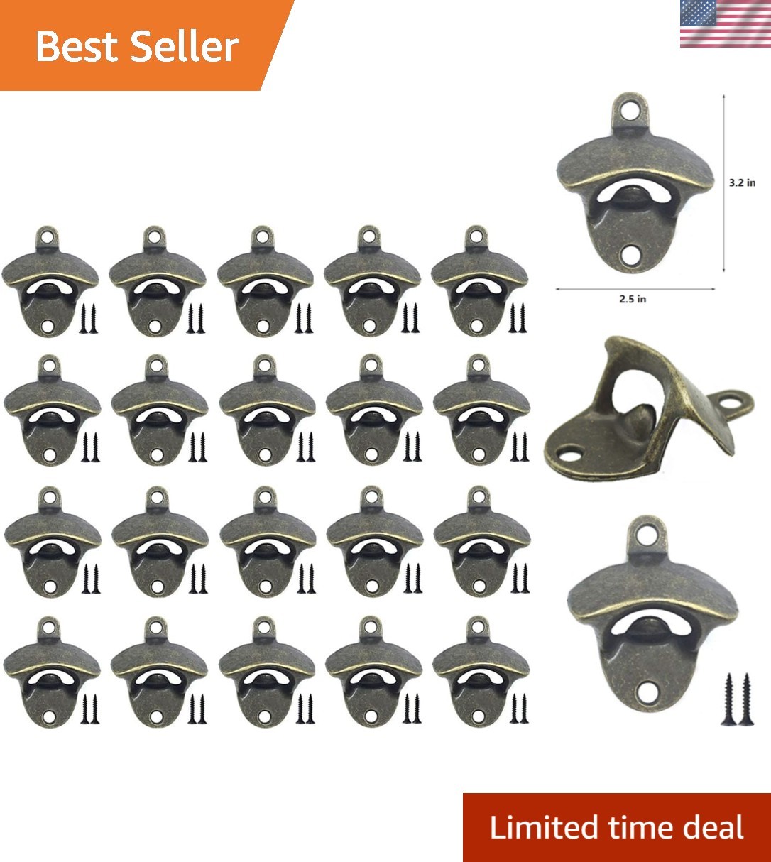 20 Pack Bottle Opener Wall Mounted, Vintage Beer Bottle Opener with Screws fo...