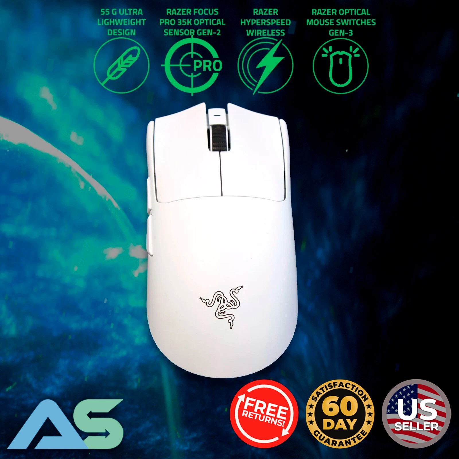 Razer Viper V3 Pro Ultralight Wireless Gen3 Gaming Esports Mouse 35K DPI - White