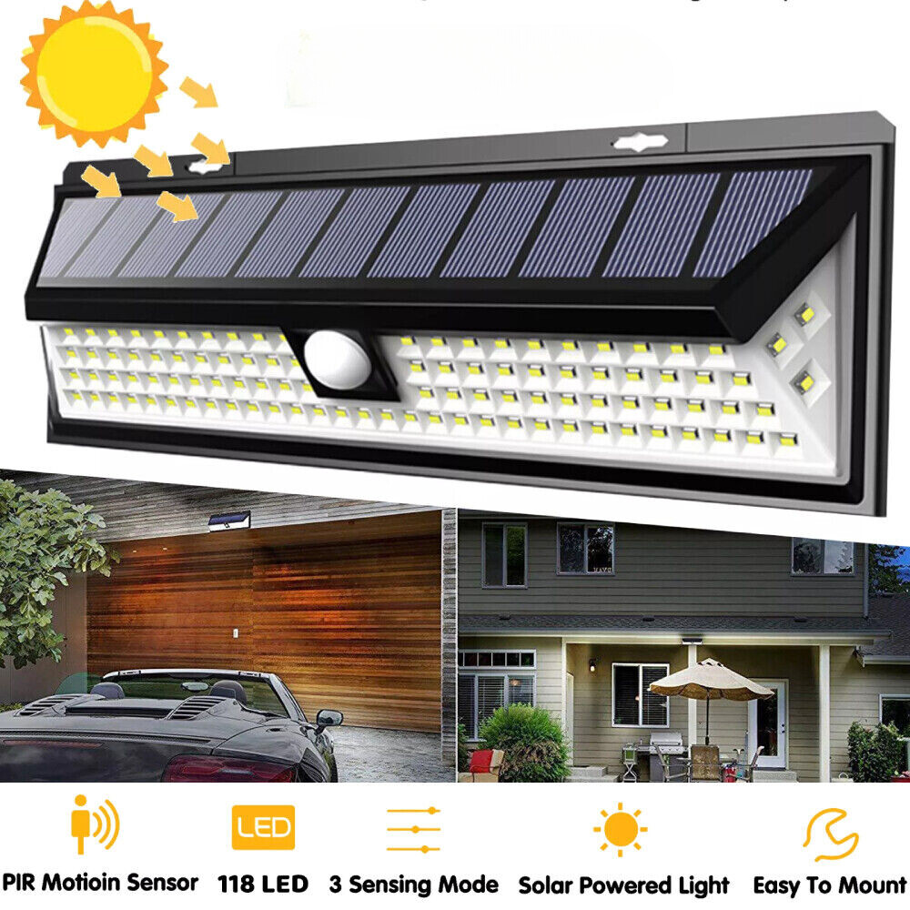 Solar Power 118 LEDS Light PIR Motion Sensor Outdoor Security Lamp Wall Garden