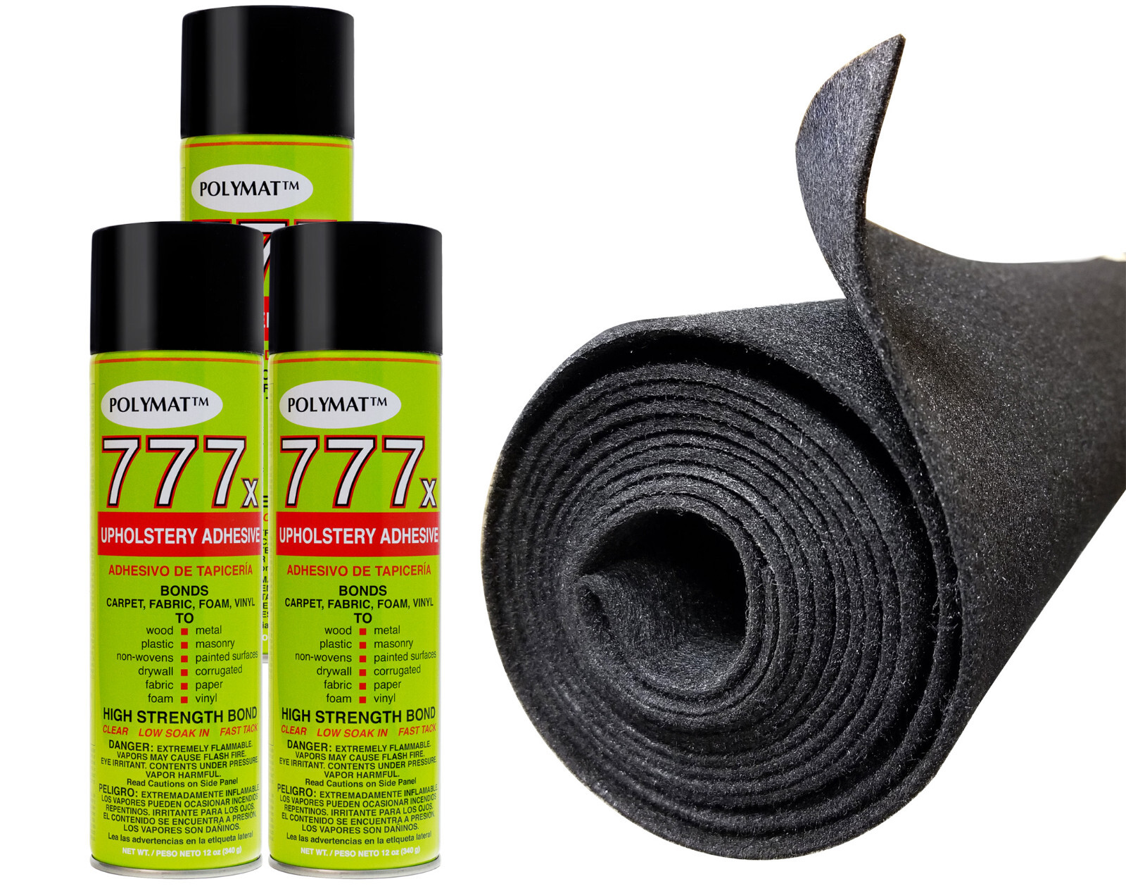 10FT X 45" +3 CANS OF 777 CHARCOAL  DJ SPEAKER BOX TRUNK LINER POLYMAT CARPET