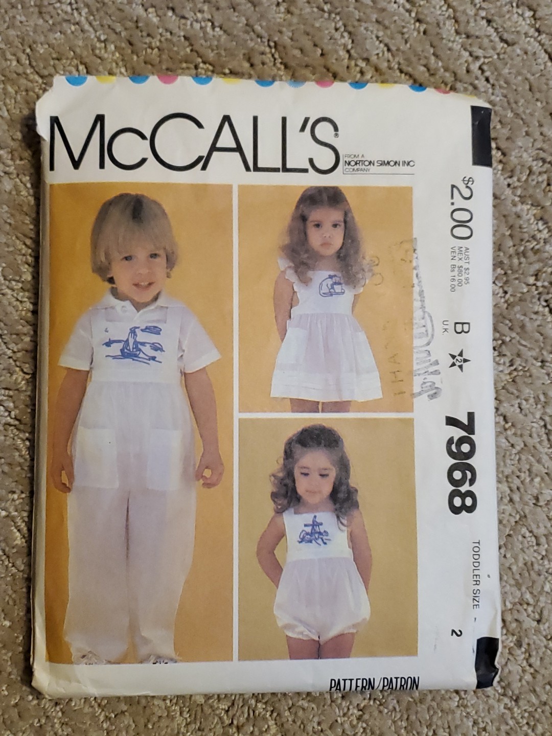 McCall's 7968 Toddler's Jumper, Jumpsuit, Or Romper With Transfer, Used Complete