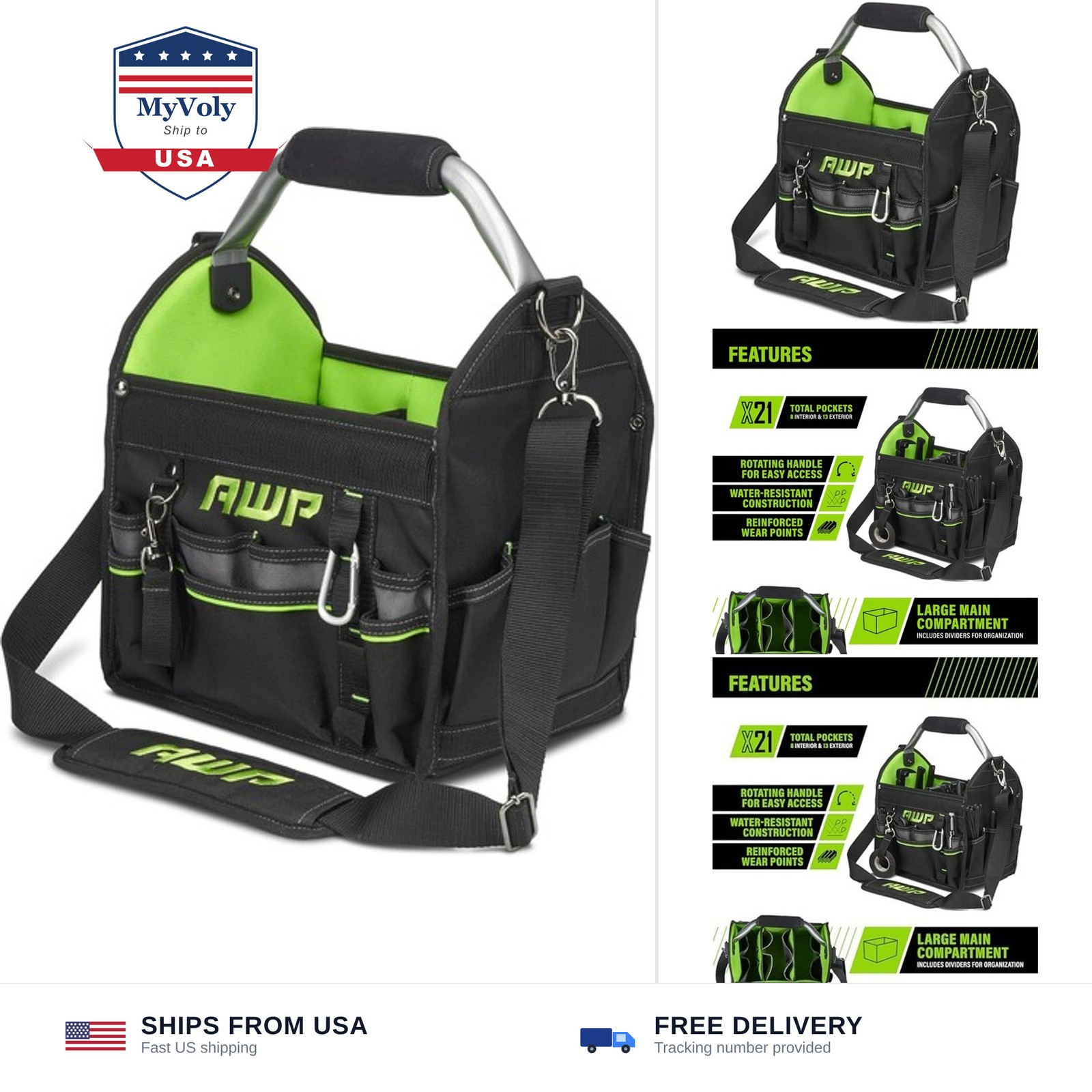 AWP Tool Bags, Premium Tool Bag, Black, Durable Tool Tote, for Professionals ...
