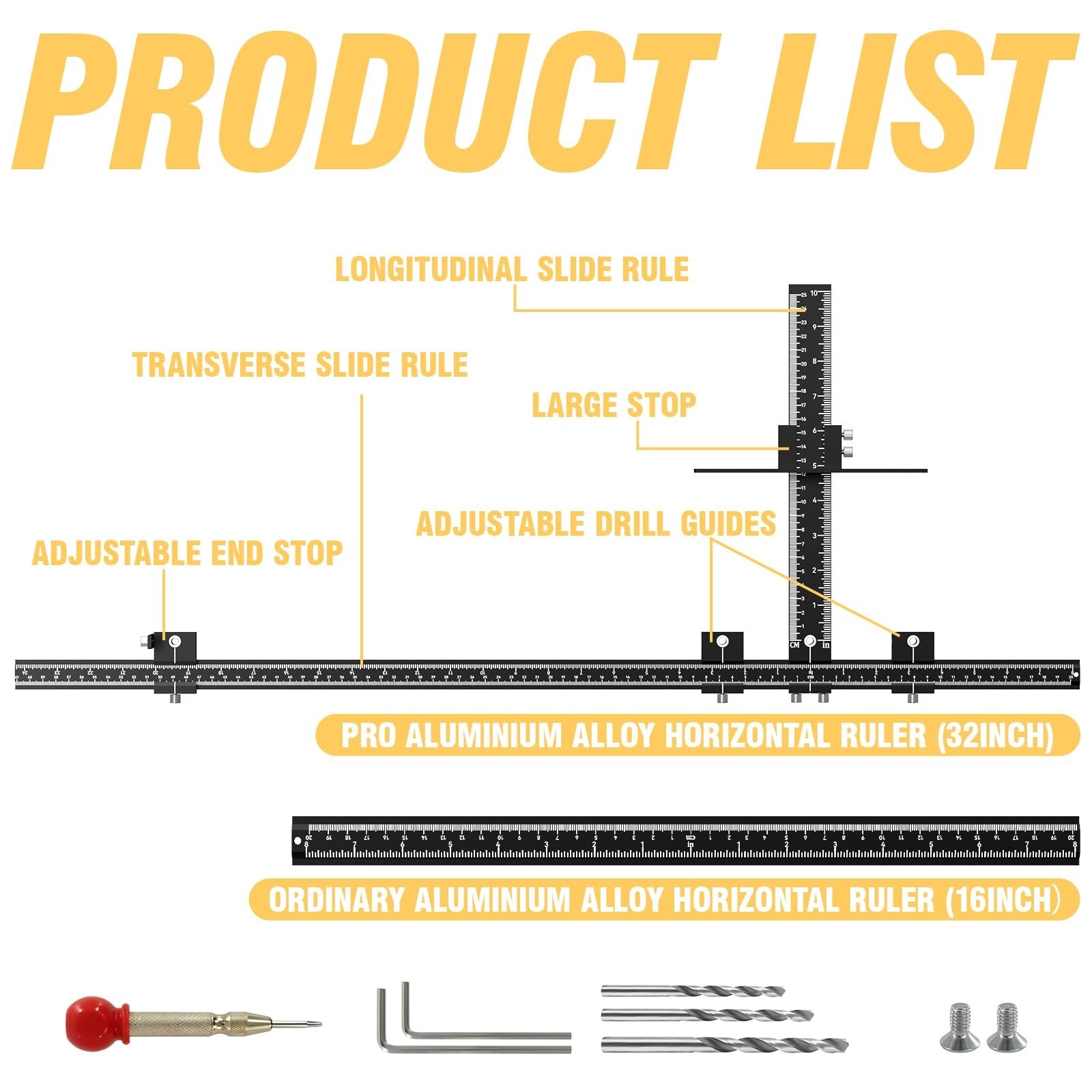 Adjustable Cabinet Hardware Jig Kit - 32" & 16" Drill Guide for Handles & Knobs
