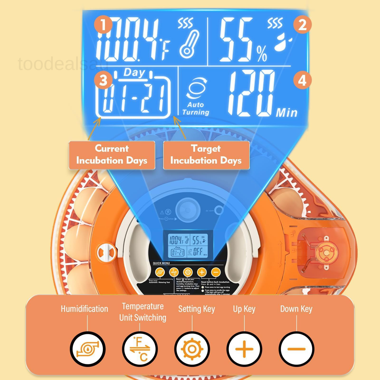 26 Incubators for Hatching Eggs Smart Voice Control 26 Eggs, Orange White