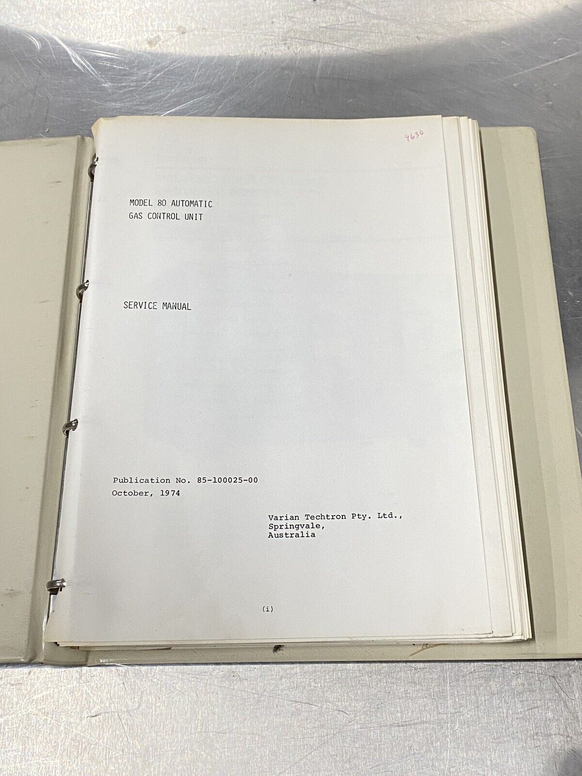Varian Gas Control Unit Model 80 Automatic - Users Guide / Manual