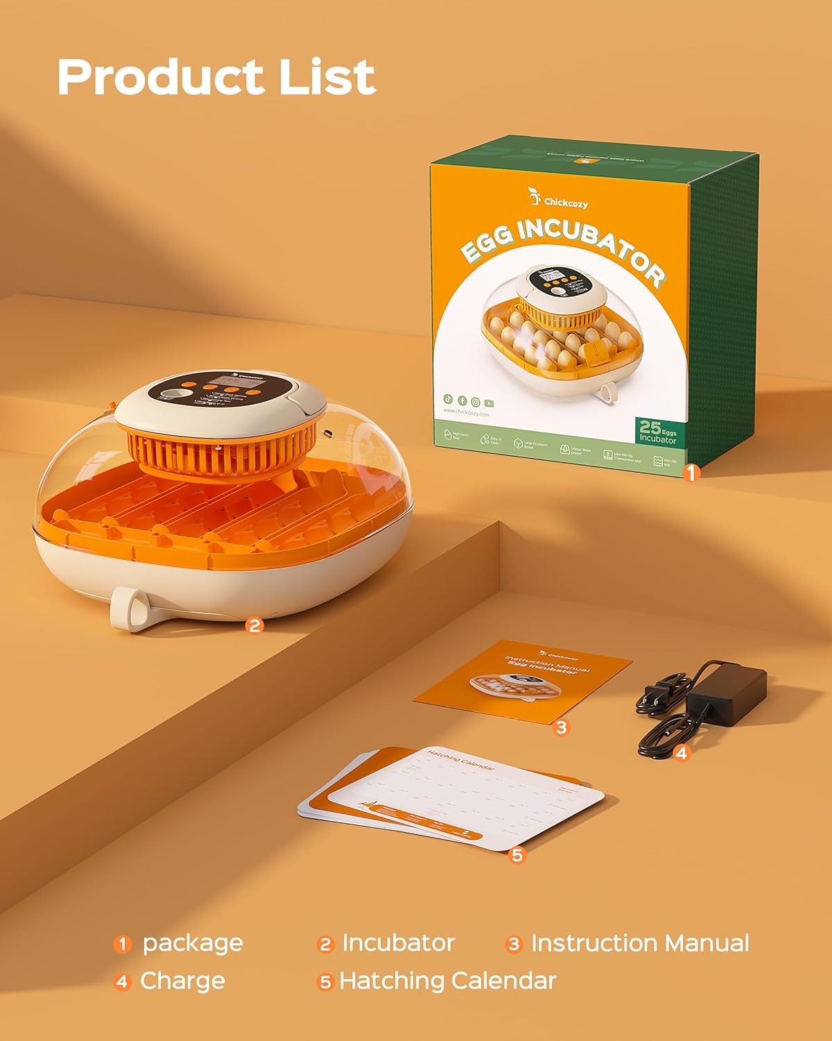 25 Egg Incubator, Automatic Egg Turner with Thermometer Seat