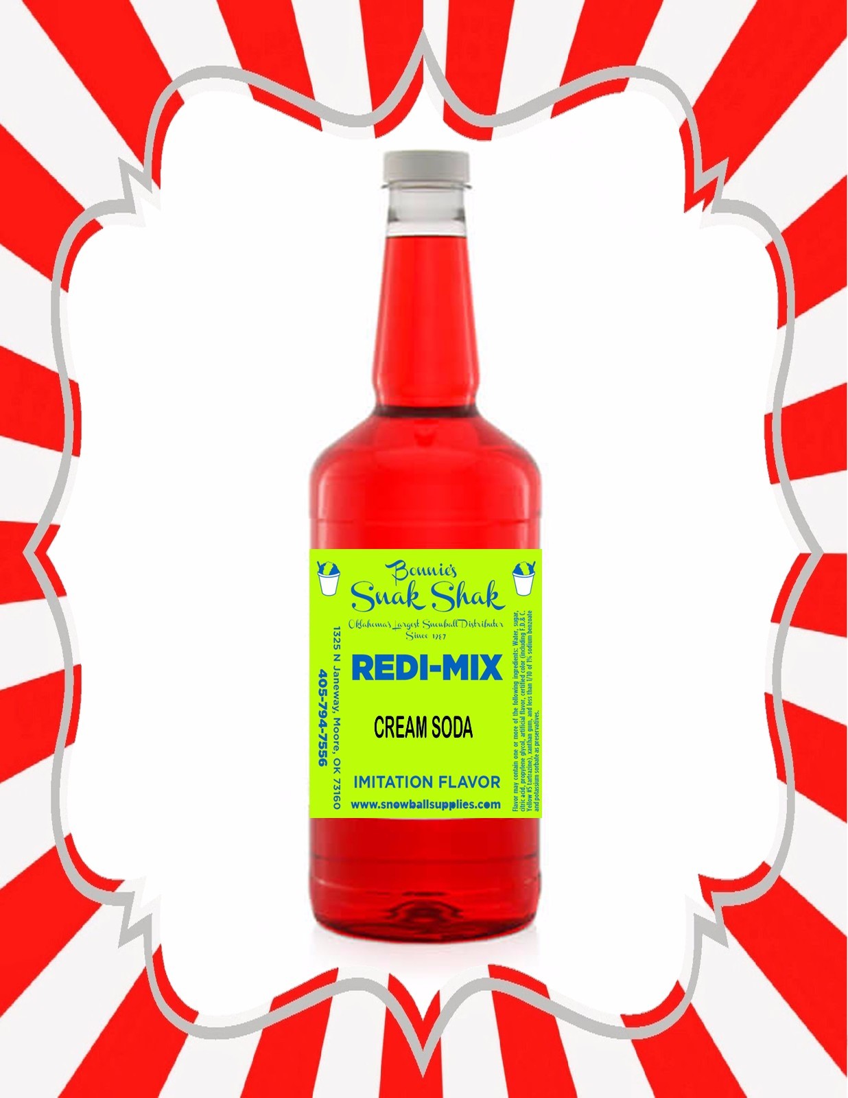Shaved Ice Syrup - CREAM SODA FLAVOR IN LONGNECK QUART SIZE #1SNOBALL