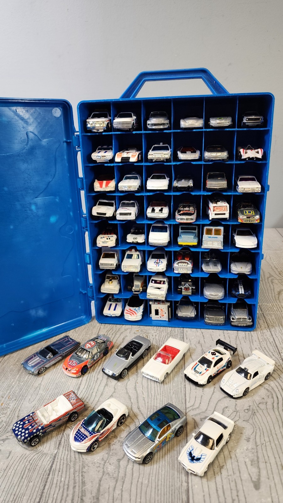 Mattel Hot Wheels Blue 48 Car Carrying Case Filled with 58 Cars! 2000s (Box 2)