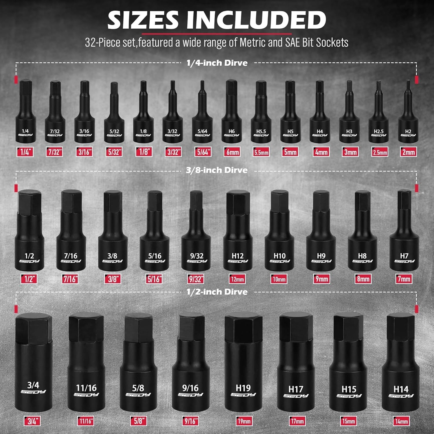 Durable 36-Piece Allen Impact Socket Set - Complete with Storage Case & Adapters