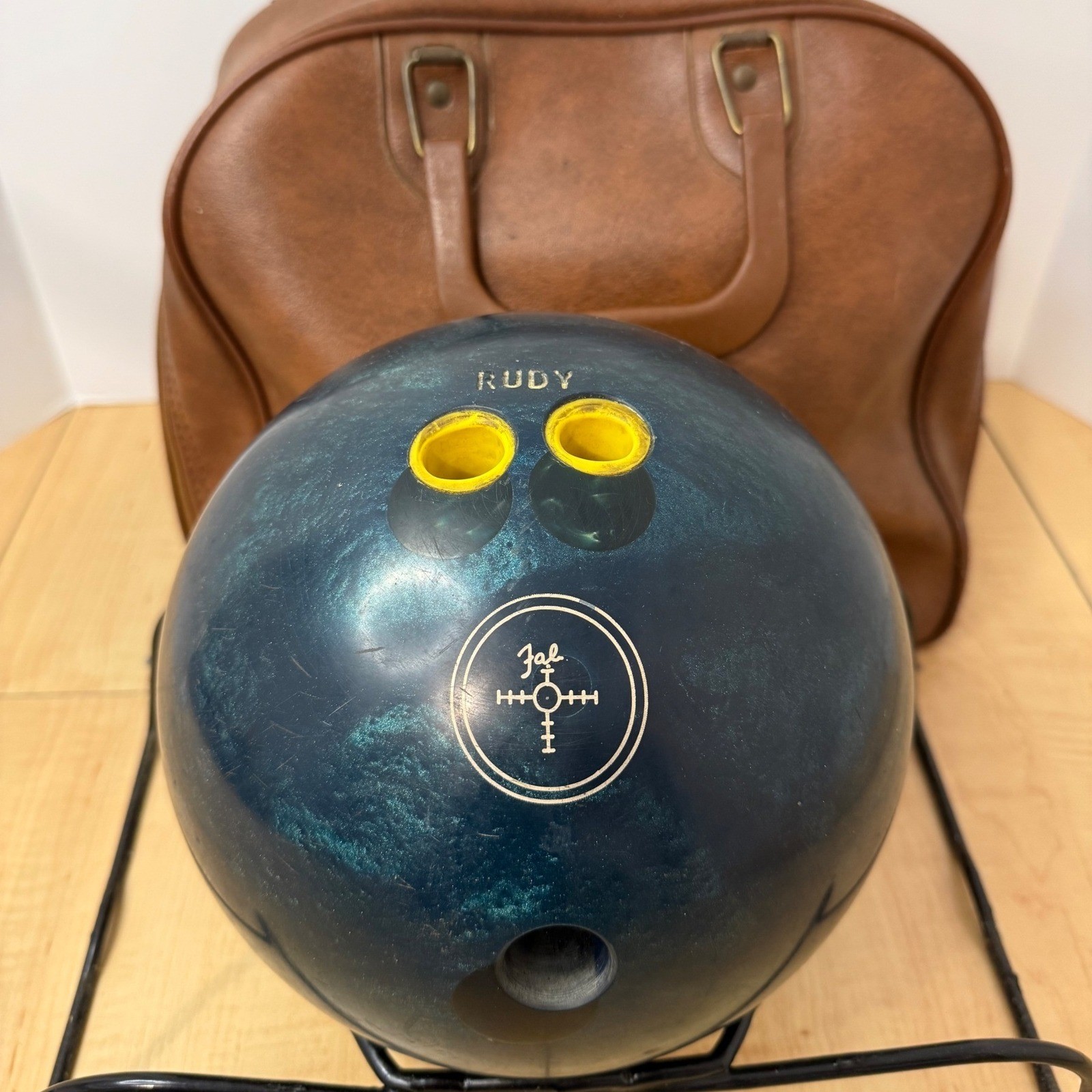 Vintage Faball Hammer Bowling Ball 15lb Teal Pearl 7BP48969 w/ KR Industries Bag