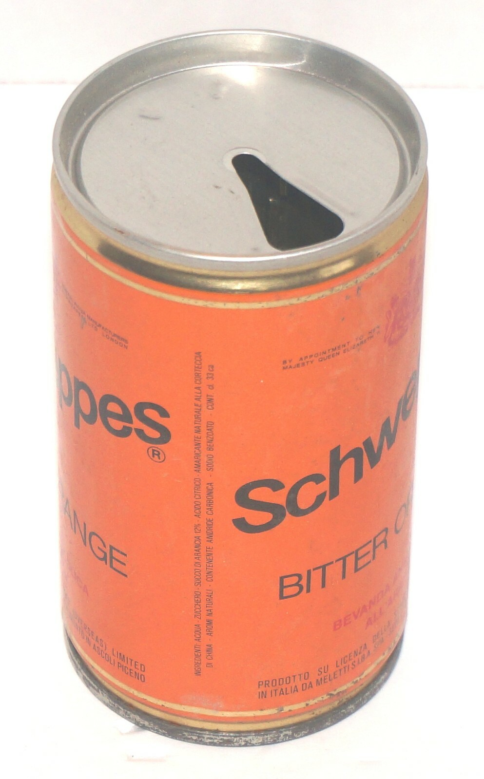 Vintage Schweppes Bitter Orange Italy 4.5" High Can Without Tab