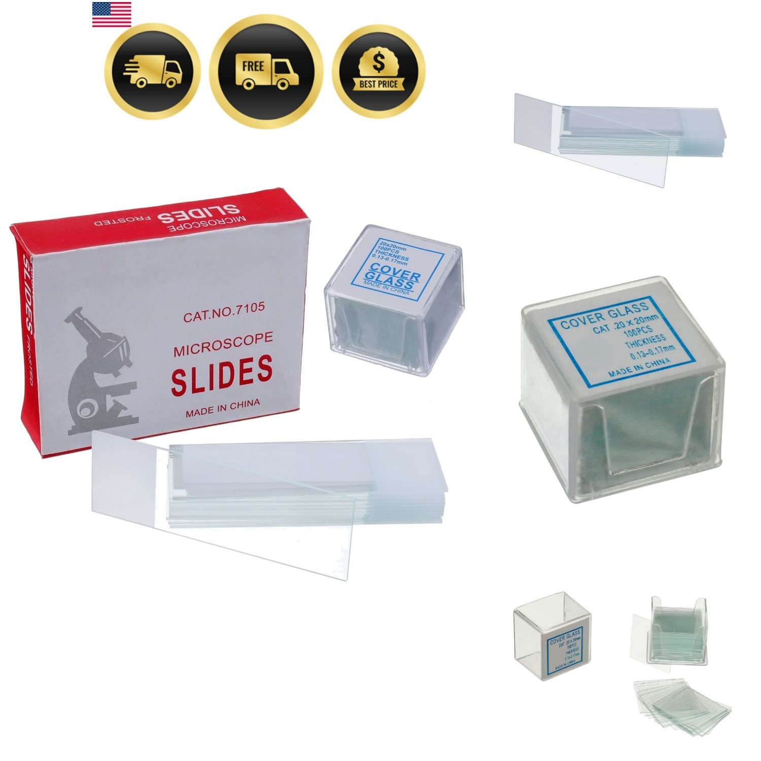 50 Pcs Ground Edge Pre-Cleaned Microscope Slides and 100 Pcs Pre-Cleaned Micr...